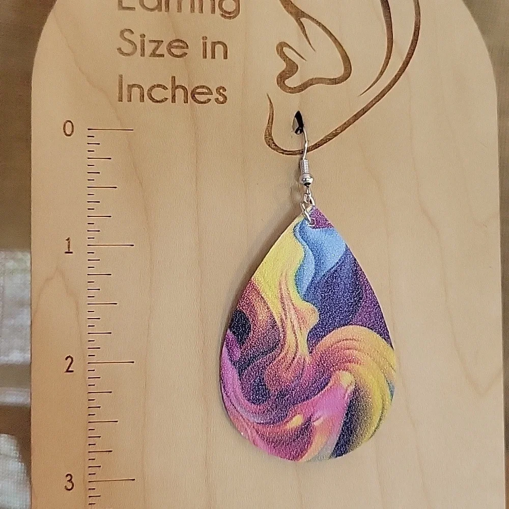 Paint Swirl Leather Drop Earrings - Picture 4 of 6